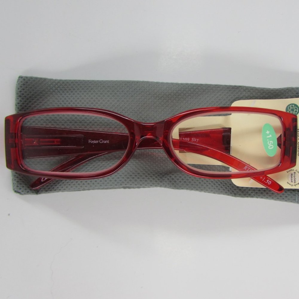 Foster Grant Green View Eco-Friendly Sky +1.50 Reader Glasses with Matching Case